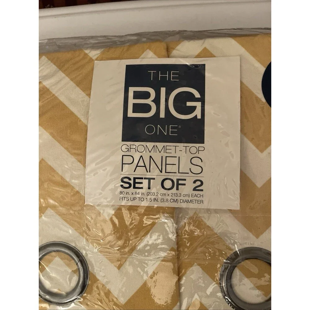 ​The Big One Grommet-Top Curtain Panels Set of 2 Yellow Chevron 80